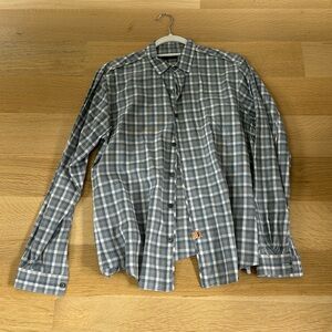 Theory blue and white plaid buttons down